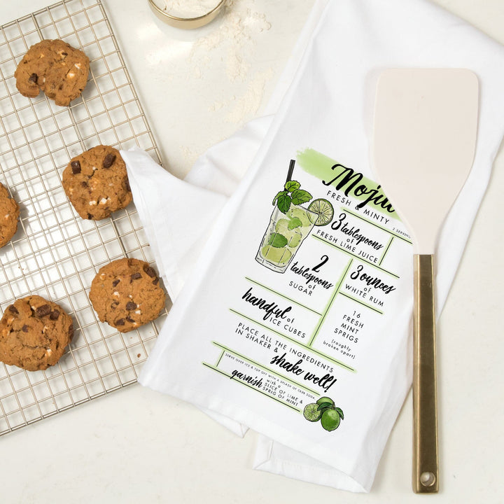 Mojito, Cocktail Recipe, Organic Cotton Kitchen Tea Towels Kitchen Lantern Press 