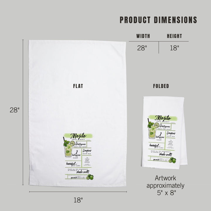 Mojito, Cocktail Recipe, Organic Cotton Kitchen Tea Towels Kitchen Lantern Press 