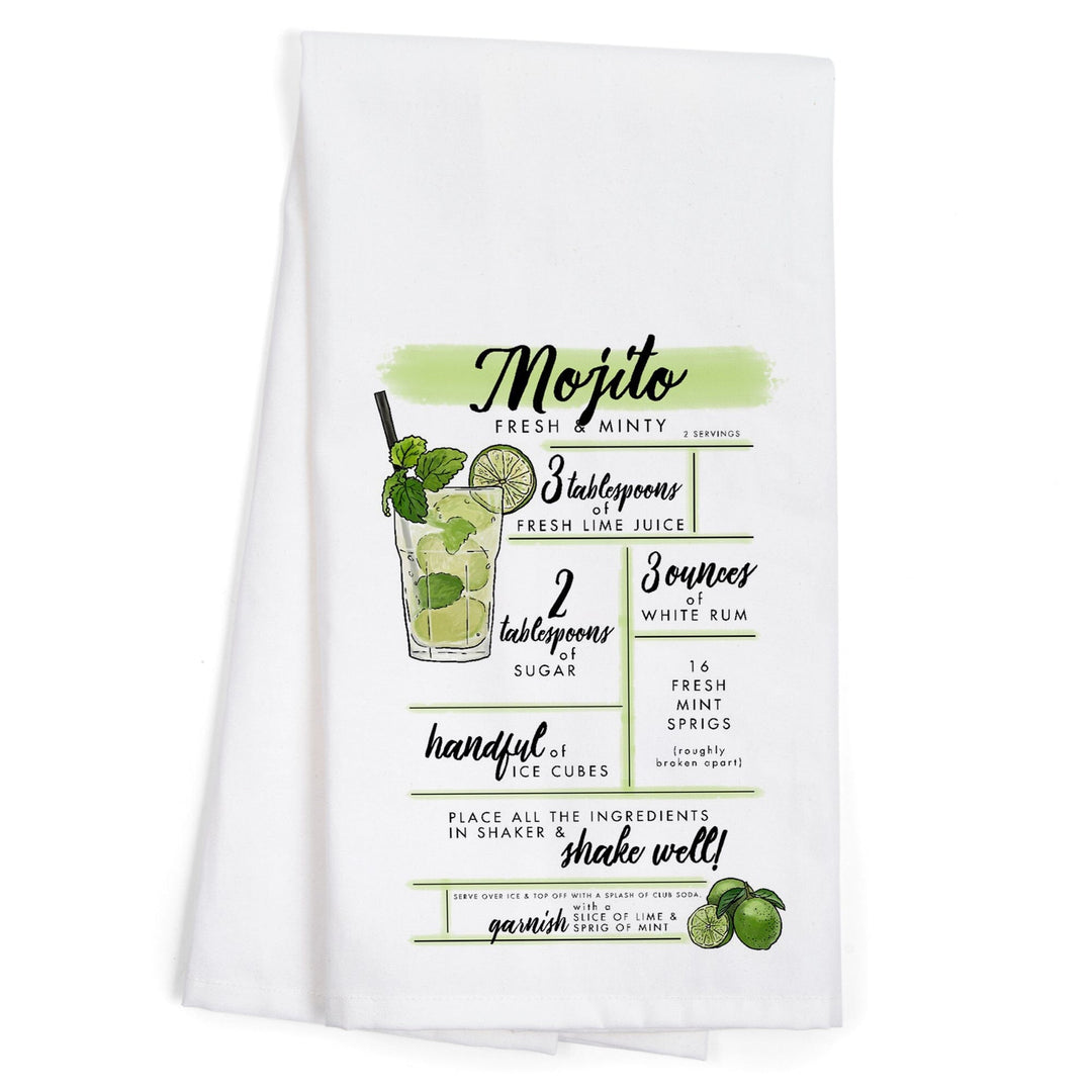 Mojito, Cocktail Recipe, Organic Cotton Kitchen Tea Towels Kitchen Lantern Press 