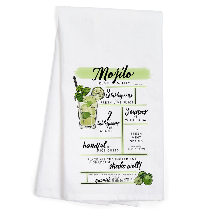 Mojito, Cocktail Recipe, Organic Cotton Kitchen Tea Towels Kitchen Lantern Press 