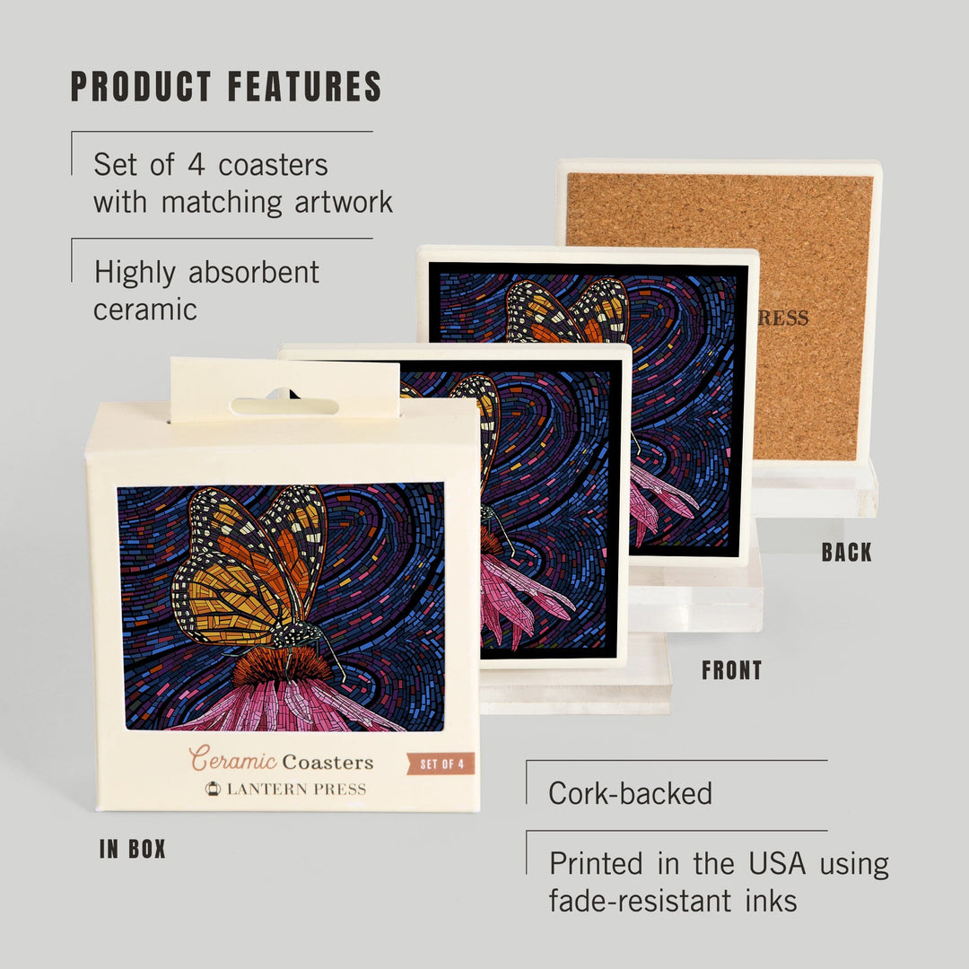 Monarch Butterfly, Paper Mosaic, Coasters Coasters Lantern Press 
