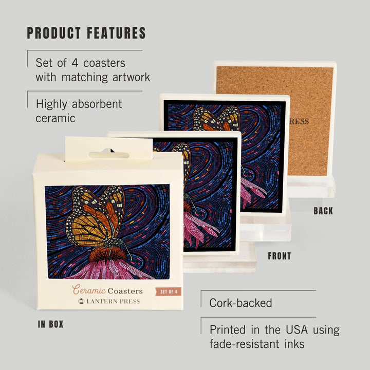 Monarch Butterfly, Paper Mosaic, Coasters Coasters Lantern Press 