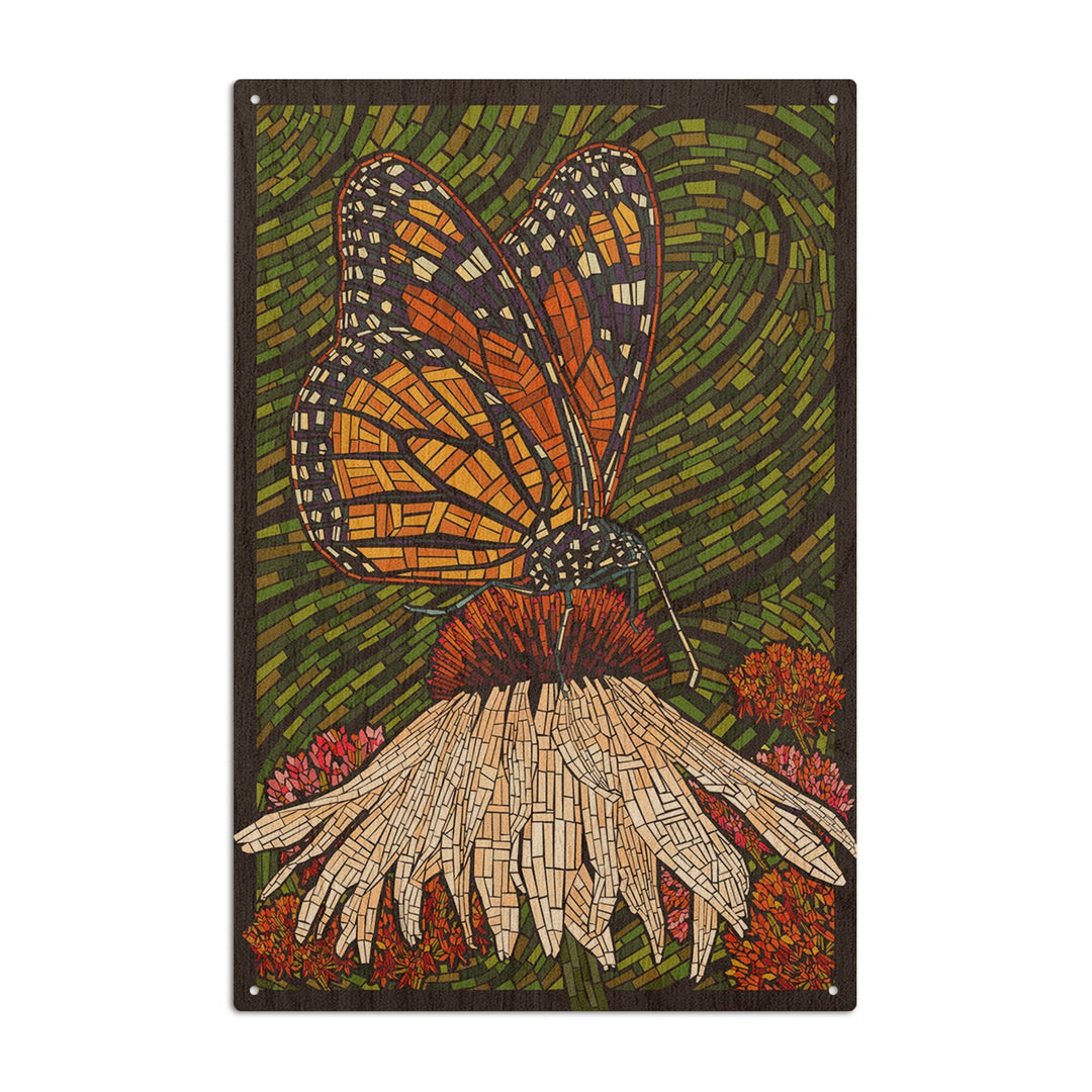 Monarch Butterfly, Paper Mosaic, Green Background, Lantern Press Poster, Wood Signs and Postcards Wood Lantern Press 10 x 15 Wood Sign 