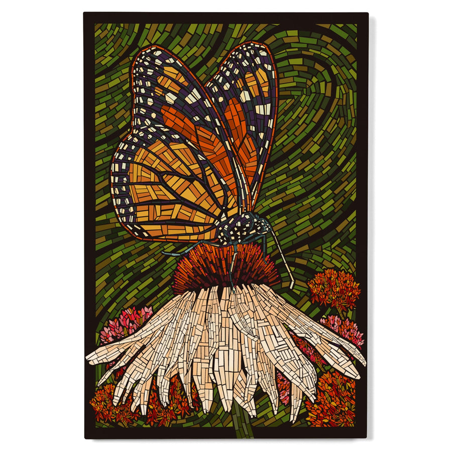 Monarch Butterfly, Paper Mosaic, Green Background, Lantern Press Poster, Wood Signs and Postcards Wood Lantern Press 