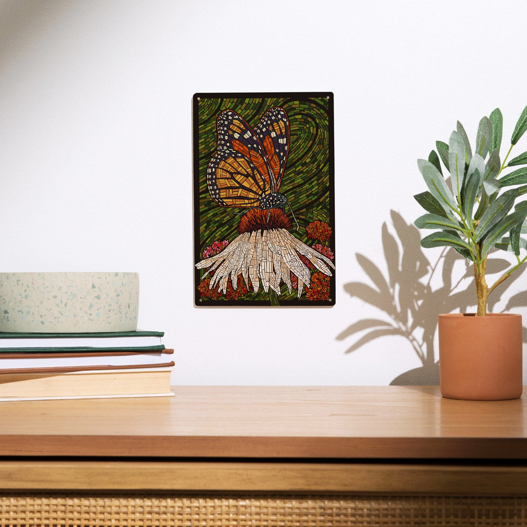 Monarch Butterfly, Paper Mosaic, Green Background, Lantern Press Poster, Wood Signs and Postcards Wood Lantern Press 