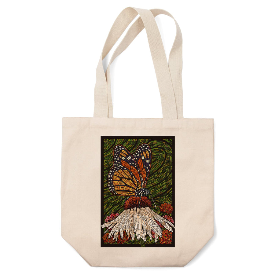 Monarch Butterfly, Paper Mosaic, Green Background, Tote Bag Totes Lantern Press 