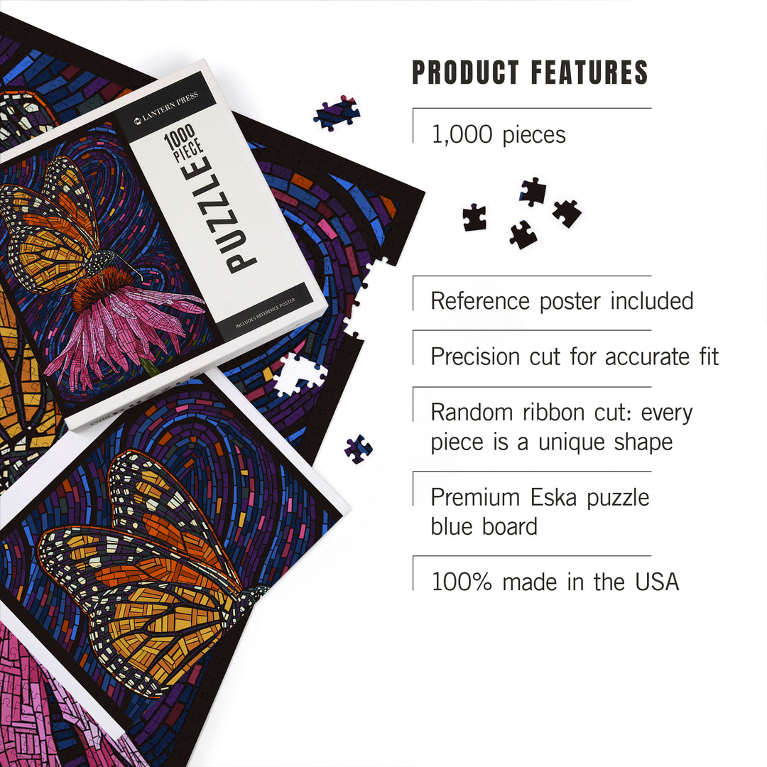 Monarch Butterfly, Paper Mosaic, Jigsaw Puzzle Puzzle Lantern Press 