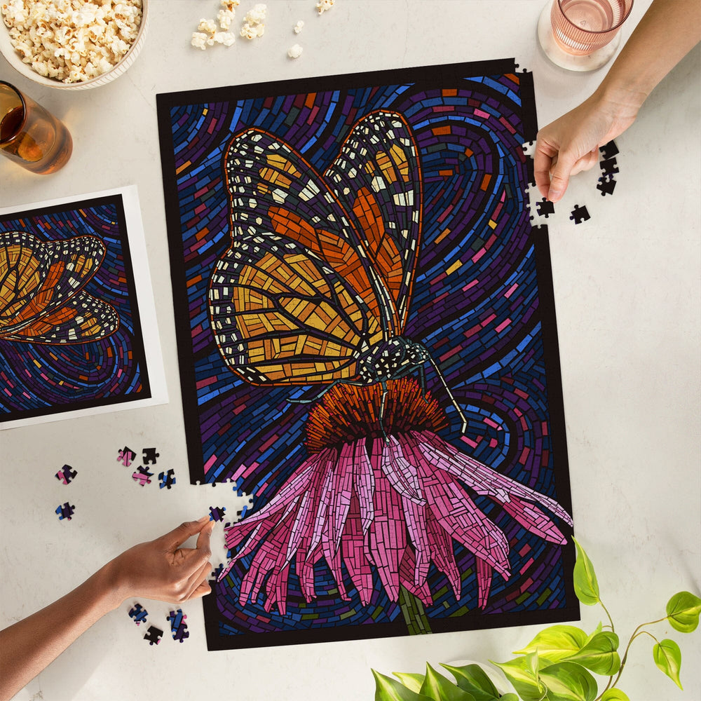 Monarch Butterfly, Paper Mosaic, Jigsaw Puzzle Puzzle Lantern Press 