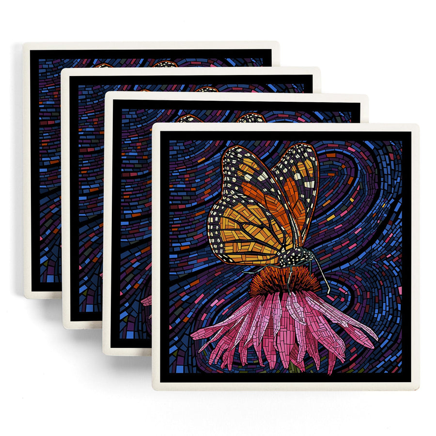 Monarch Butterfly, Paper Mosaic, Lantern Press Artwork, Coaster Set Coasters Lantern Press 