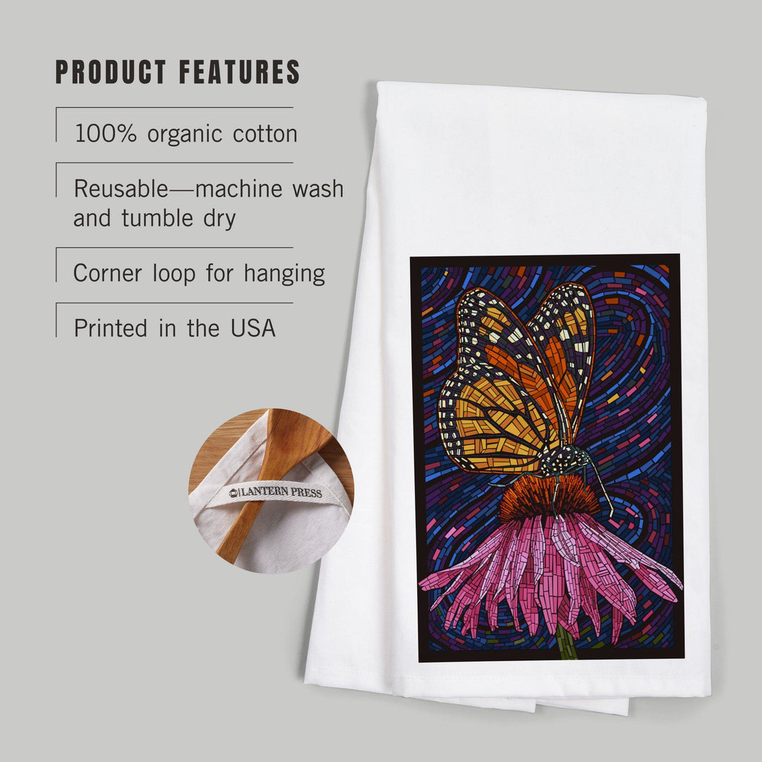 Monarch Butterfly, Paper Mosaic, Organic Cotton Kitchen Tea Towels Kitchen Lantern Press 