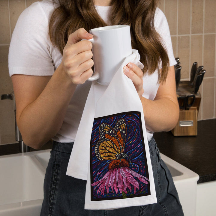 Monarch Butterfly, Paper Mosaic, Organic Cotton Kitchen Tea Towels Kitchen Lantern Press 