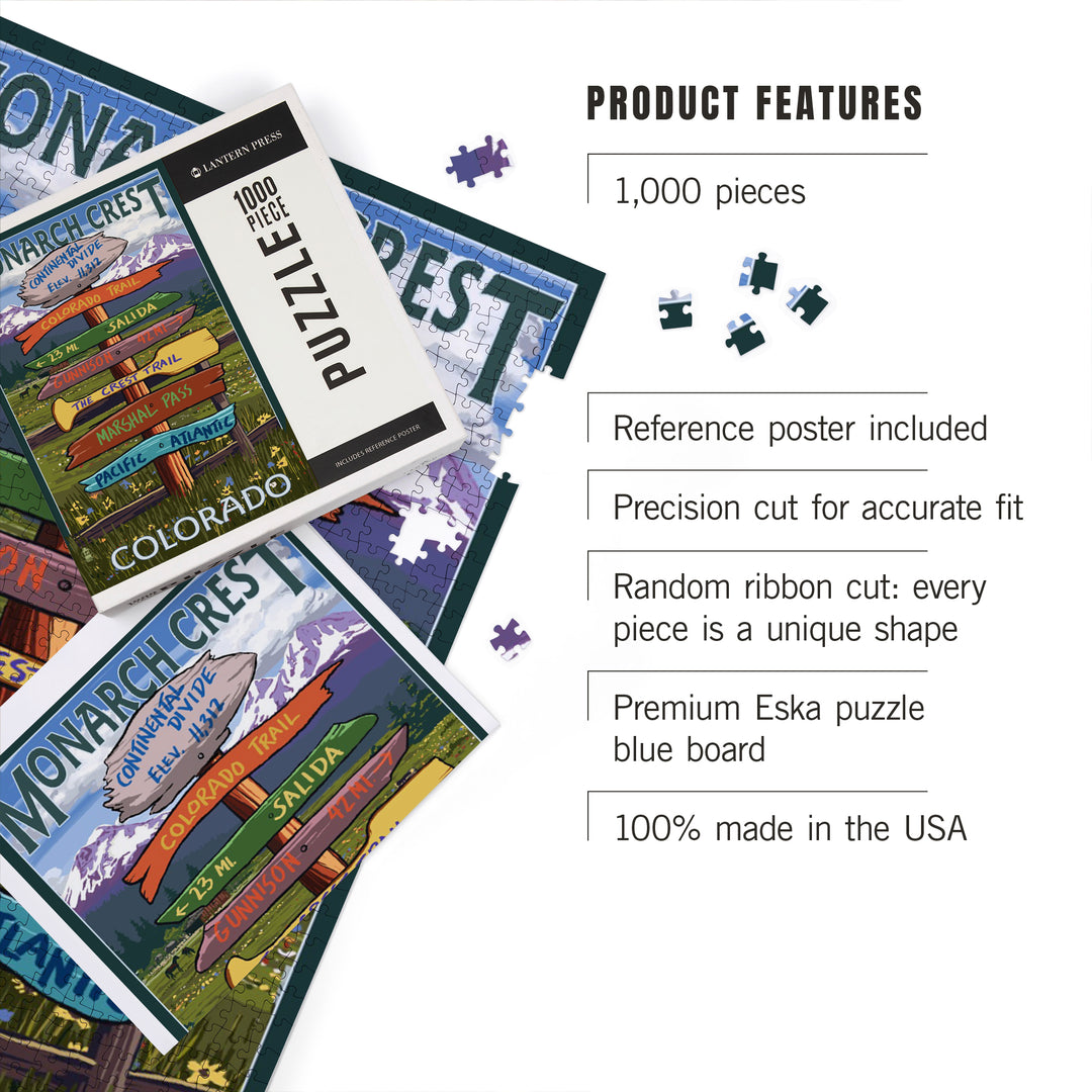 Monarch Crest, Colorado, Destination Signpost, Jigsaw Puzzle Puzzle Lantern Press 
