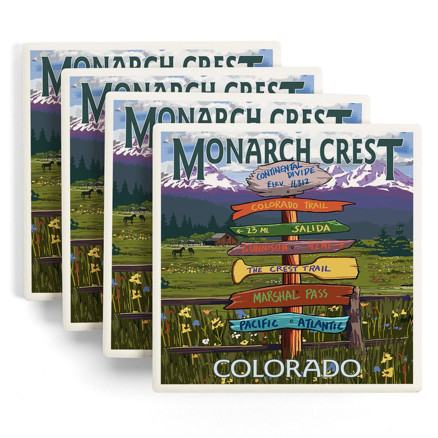 Monarch Crest, Colorado, Destination Signpost, Lantern Press Artwork, Coaster Set Coasters Lantern Press 