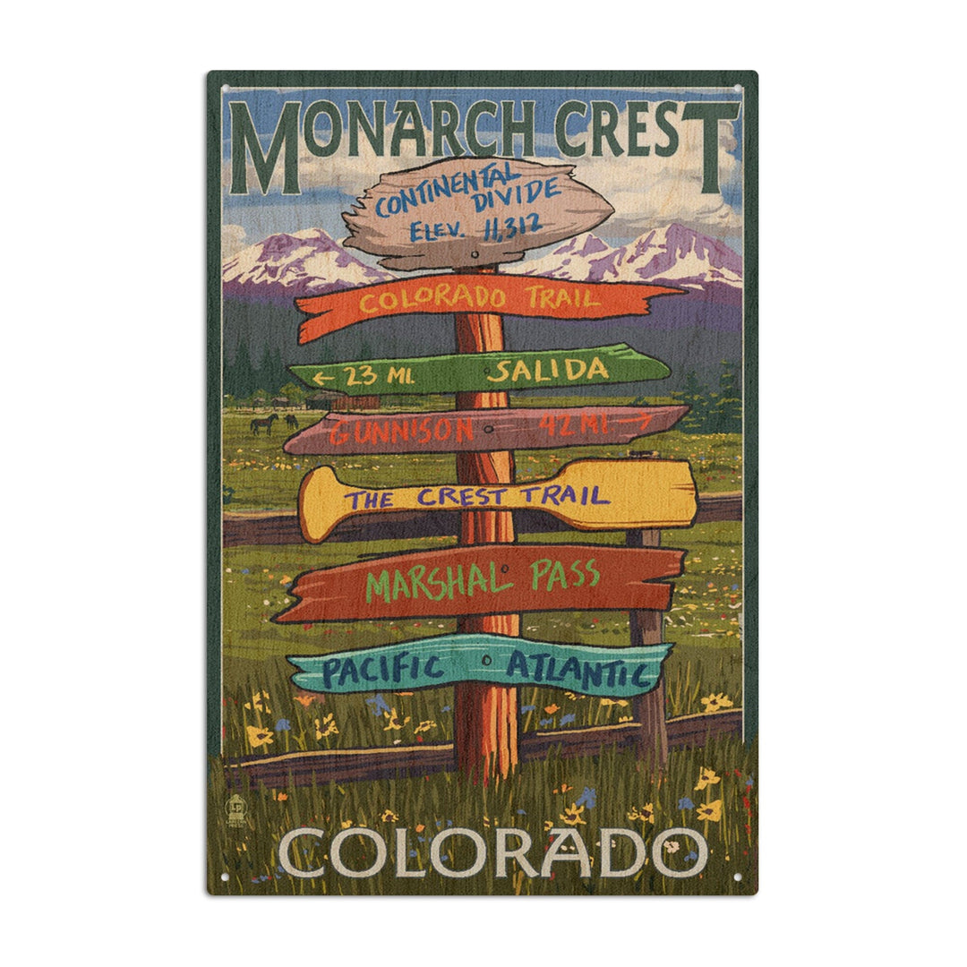 Monarch Crest, Colorado, Destination Signpost, Lantern Press Artwork, Wood Signs and Postcards Wood Lantern Press 10 x 15 Wood Sign 