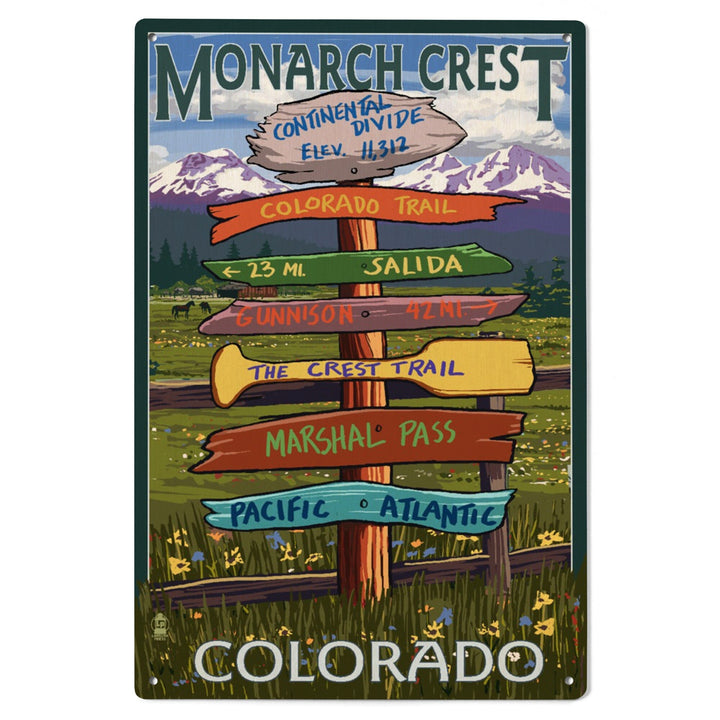 Monarch Crest, Colorado, Destination Signpost, Lantern Press Artwork, Wood Signs and Postcards Wood Lantern Press 