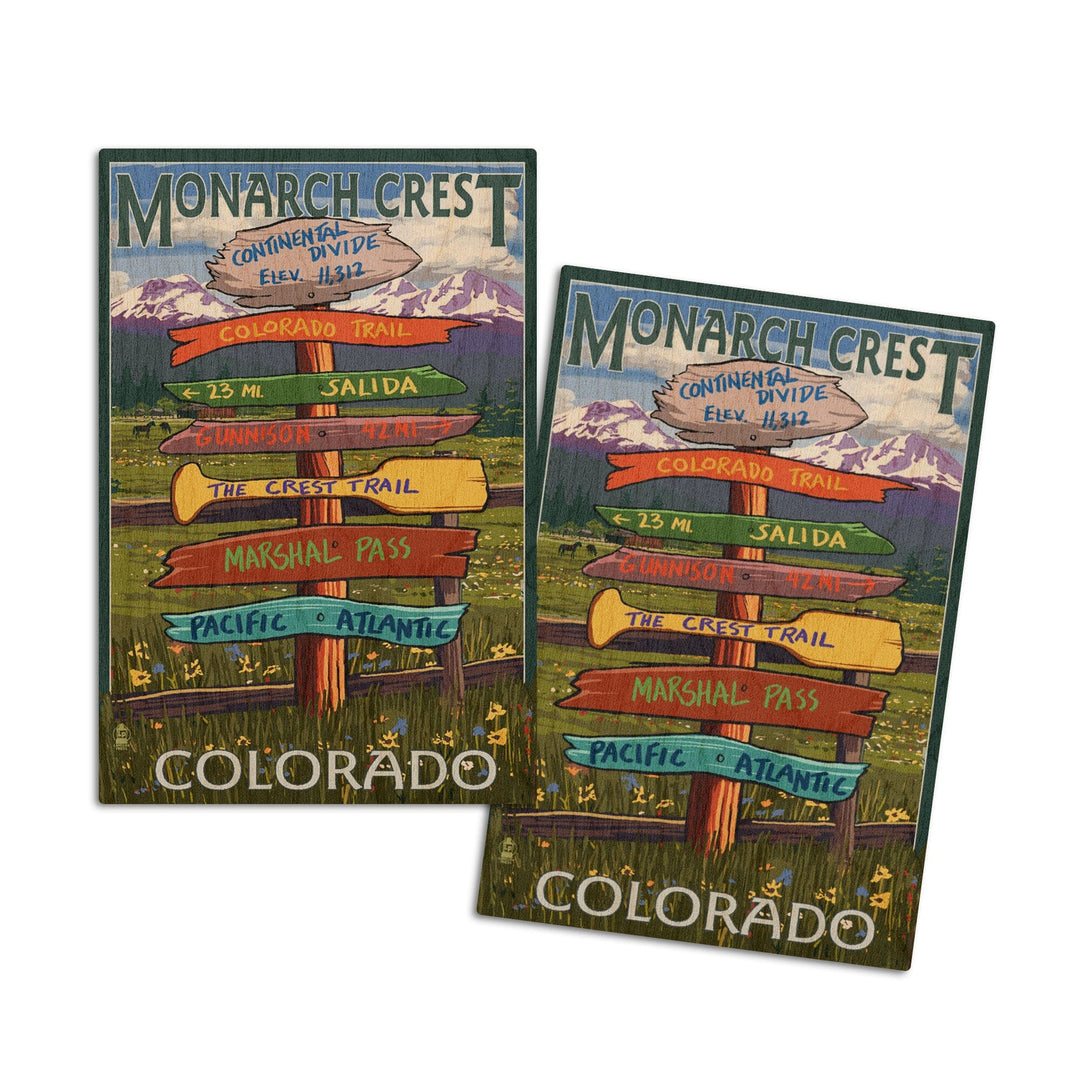 Monarch Crest, Colorado, Destination Signpost, Lantern Press Artwork, Wood Signs and Postcards Wood Lantern Press 4x6 Wood Postcard Set 