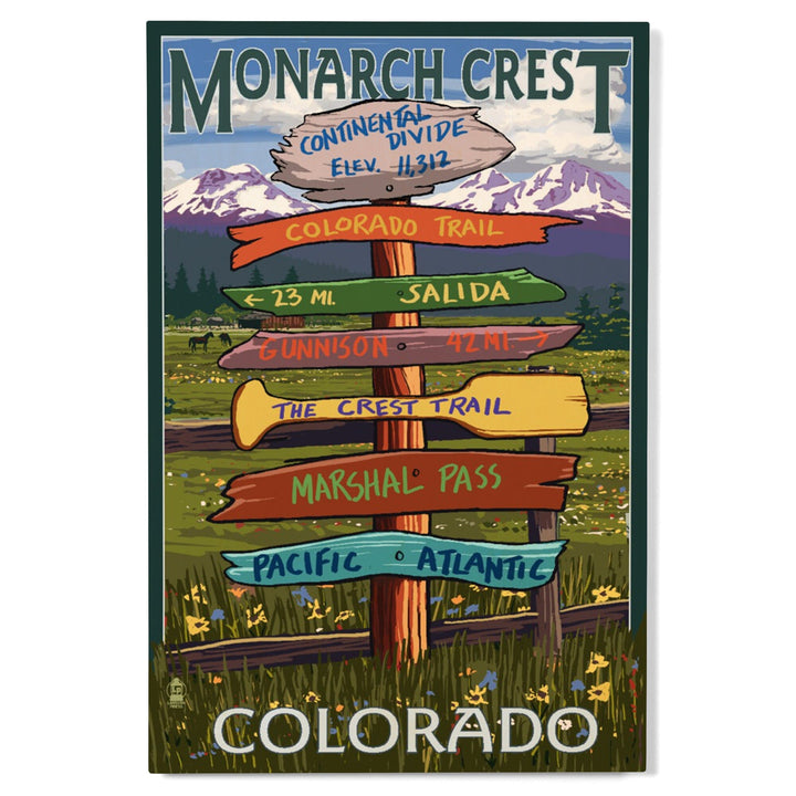 Monarch Crest, Colorado, Destination Signpost, Lantern Press Artwork, Wood Signs and Postcards Wood Lantern Press 