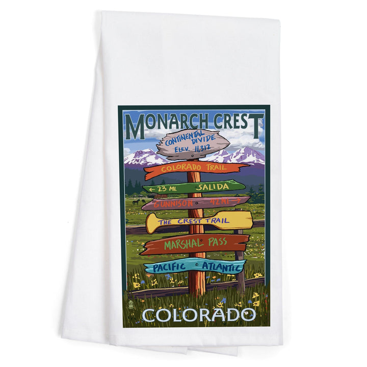 Monarch Crest, Colorado, Destination Signpost, Organic Cotton Kitchen Tea Towels Kitchen Lantern Press 