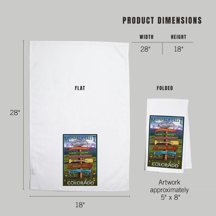 Monarch Crest, Colorado, Destination Signpost, Organic Cotton Kitchen Tea Towels Kitchen Lantern Press 