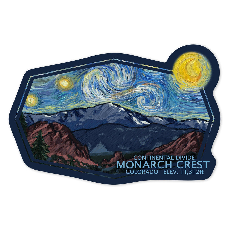 Monarch Crest, Colorado, Pikes Peak, Starry Night, Contour, Lantern Press Artwork, Vinyl Sticker Sticker Lantern Press 