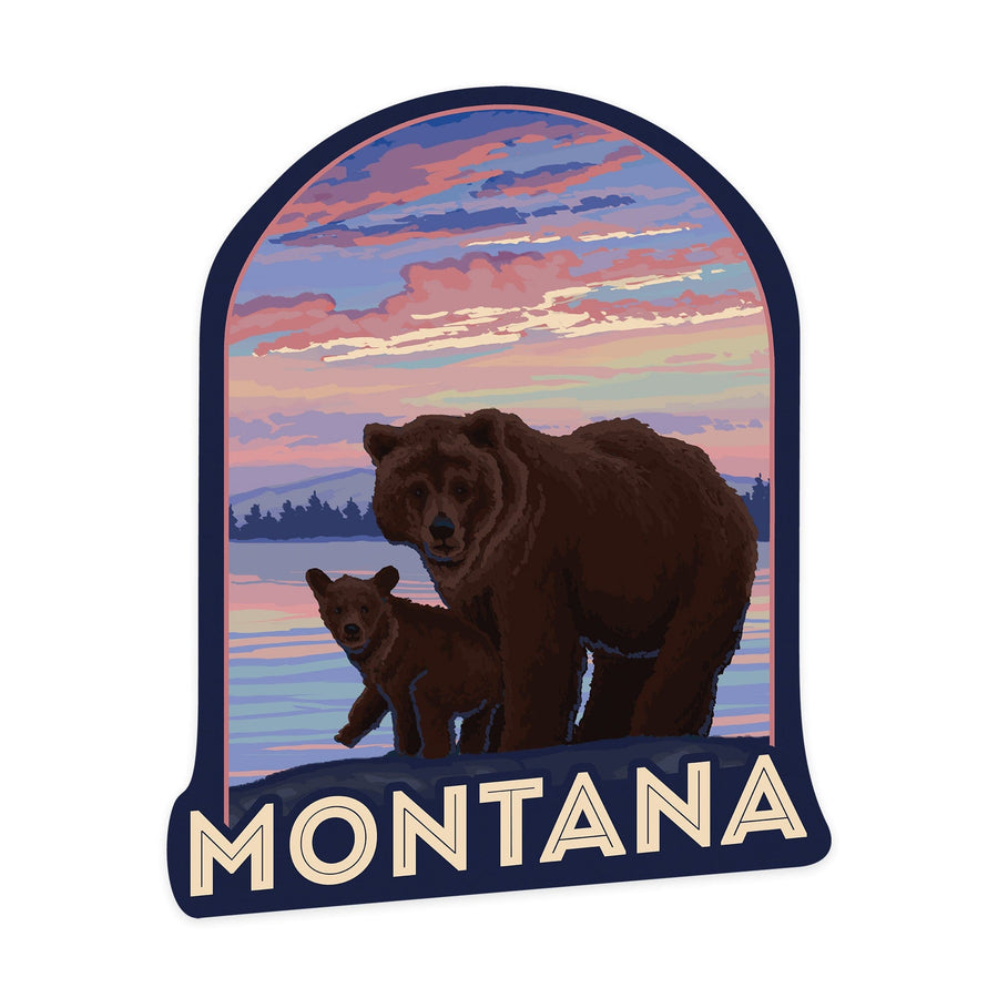 Montana, Bear and Cub, Contour, Lantern Press Artwork, Vinyl Sticker Sticker Lantern Press 