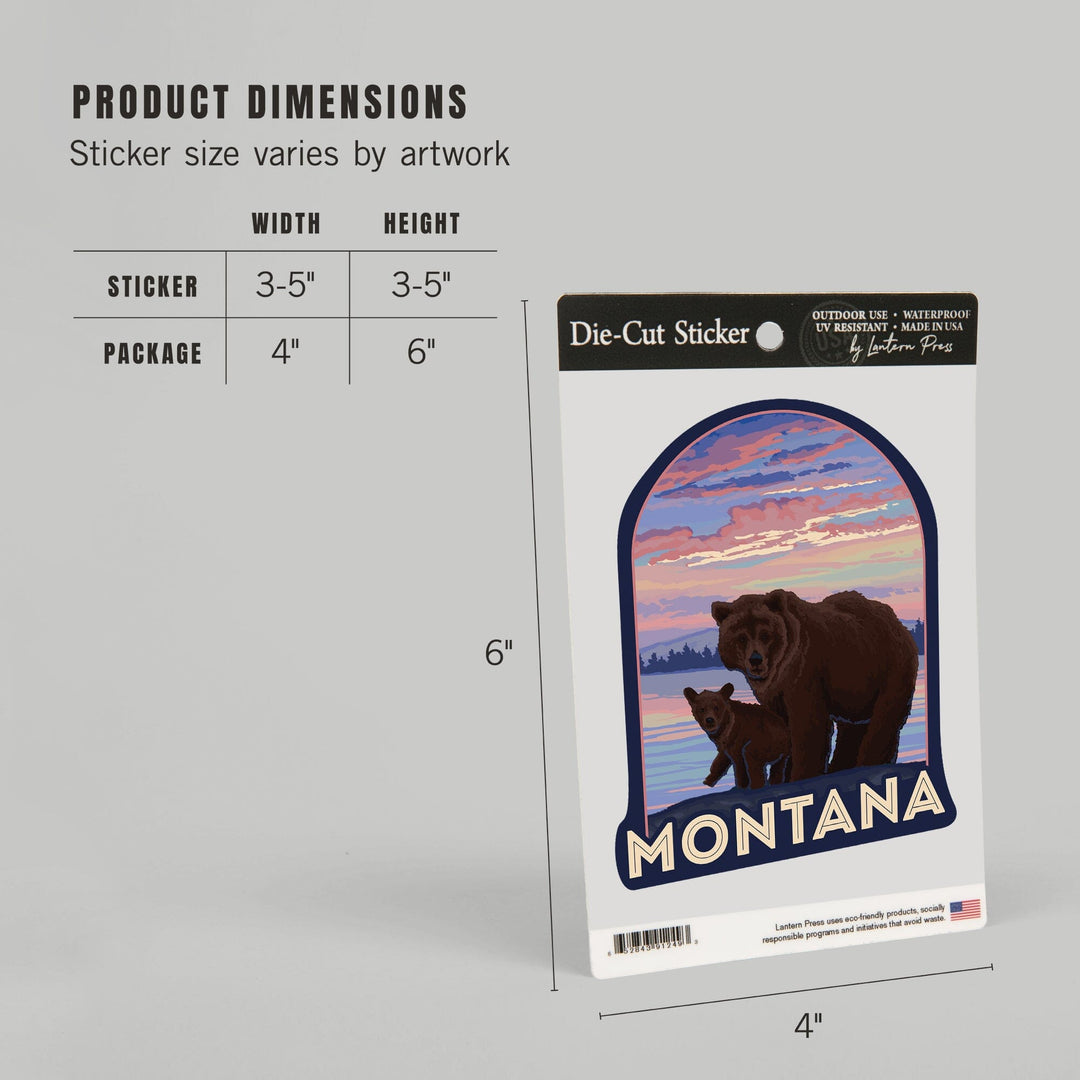 Montana, Bear and Cub, Contour, Lantern Press Artwork, Vinyl Sticker Sticker Lantern Press 