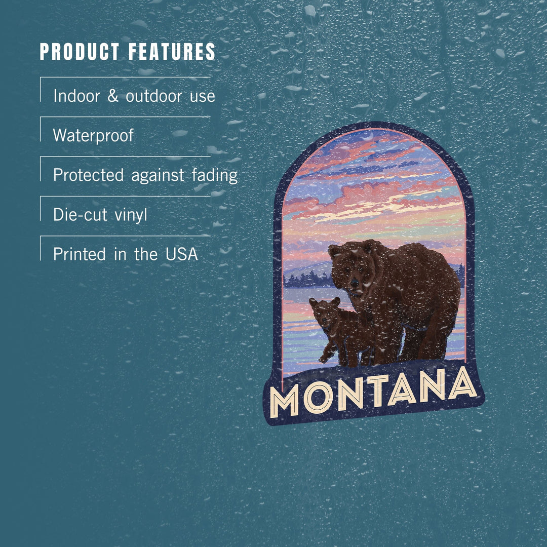 Montana, Bear and Cub, Contour, Lantern Press Artwork, Vinyl Sticker Sticker Lantern Press 