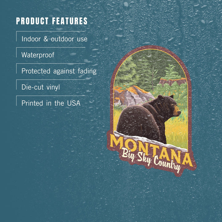 Montana, Big Sky Country, Bear in Forest, Contour, Vinyl Sticker Sticker Lantern Press 