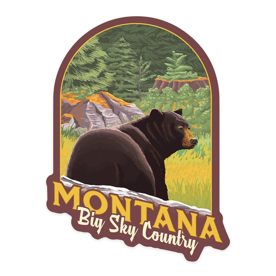 Montana, Big Sky Country, Bear in Forest, Contour, Vinyl Sticker Sticker Lantern Press 