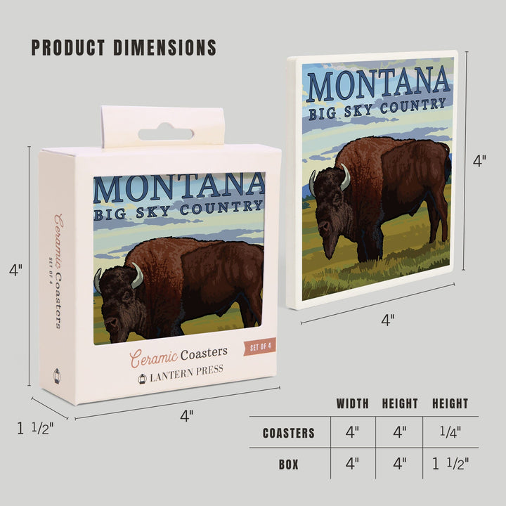 Montana, Big Sky Country, Bison, Coasters Coasters Lantern Press 