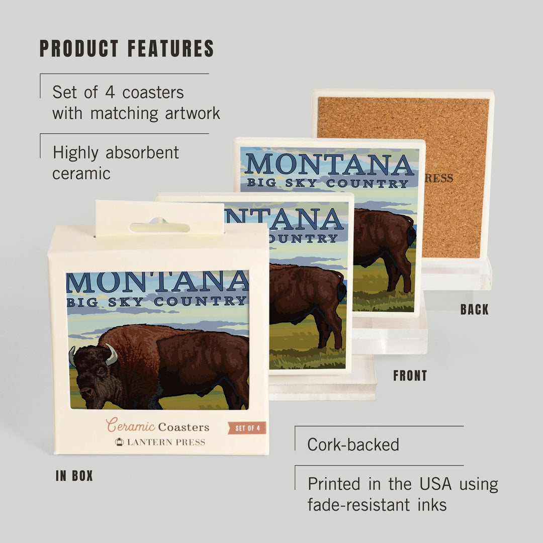 Montana, Big Sky Country, Bison, Coasters Coasters Lantern Press 