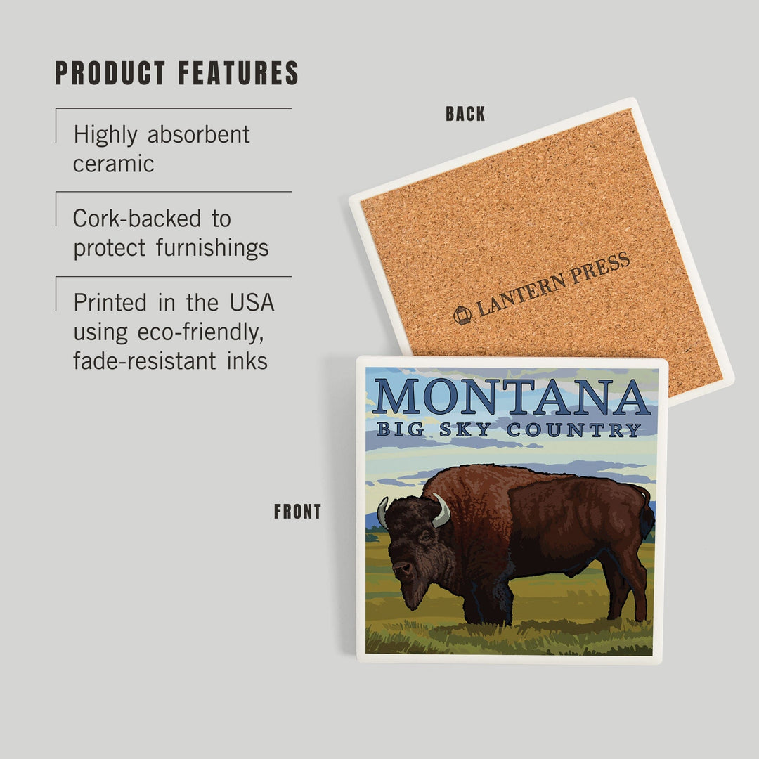 Montana, Big Sky Country, Bison, Coasters Coasters Lantern Press 