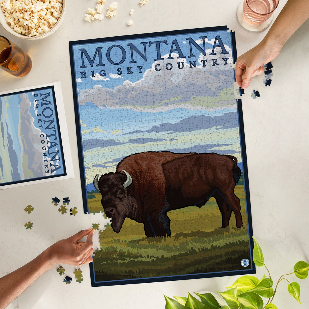 Montana, Big Sky Country, Bison, Jigsaw Puzzle Puzzle Lantern Press 