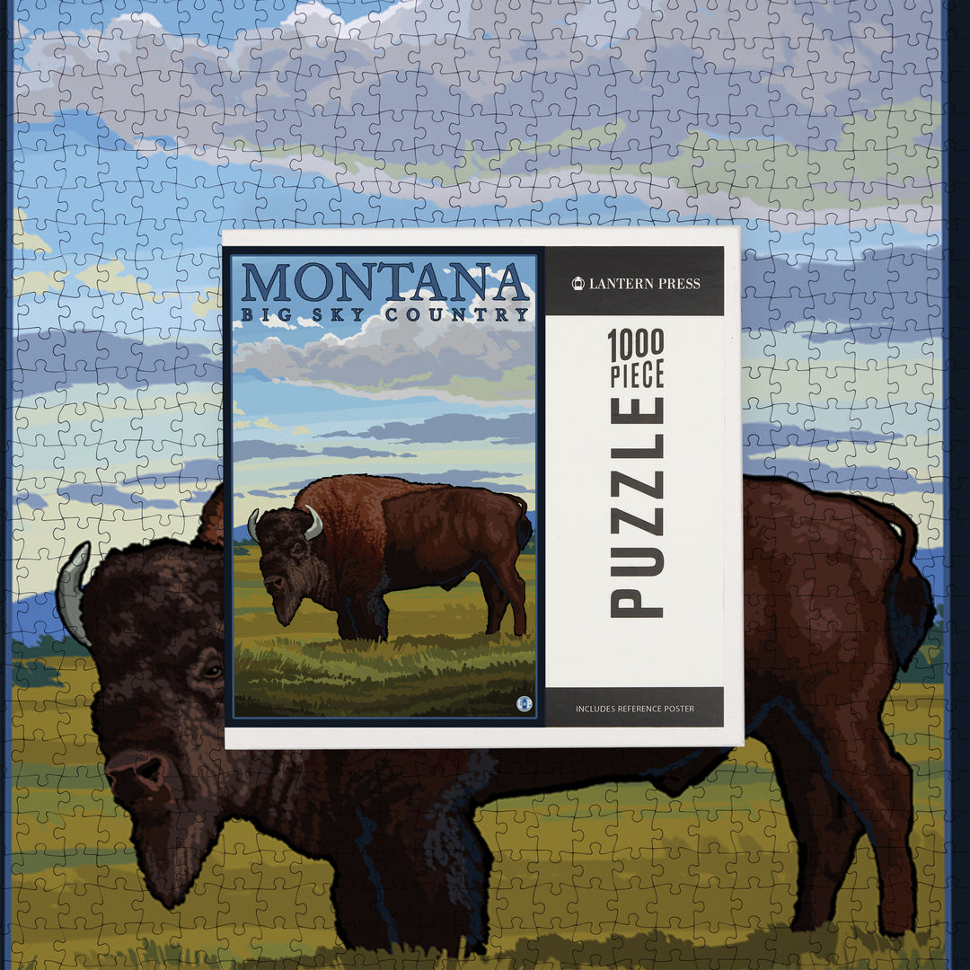 Montana, Big Sky Country, Bison, Jigsaw Puzzle Puzzle Lantern Press 