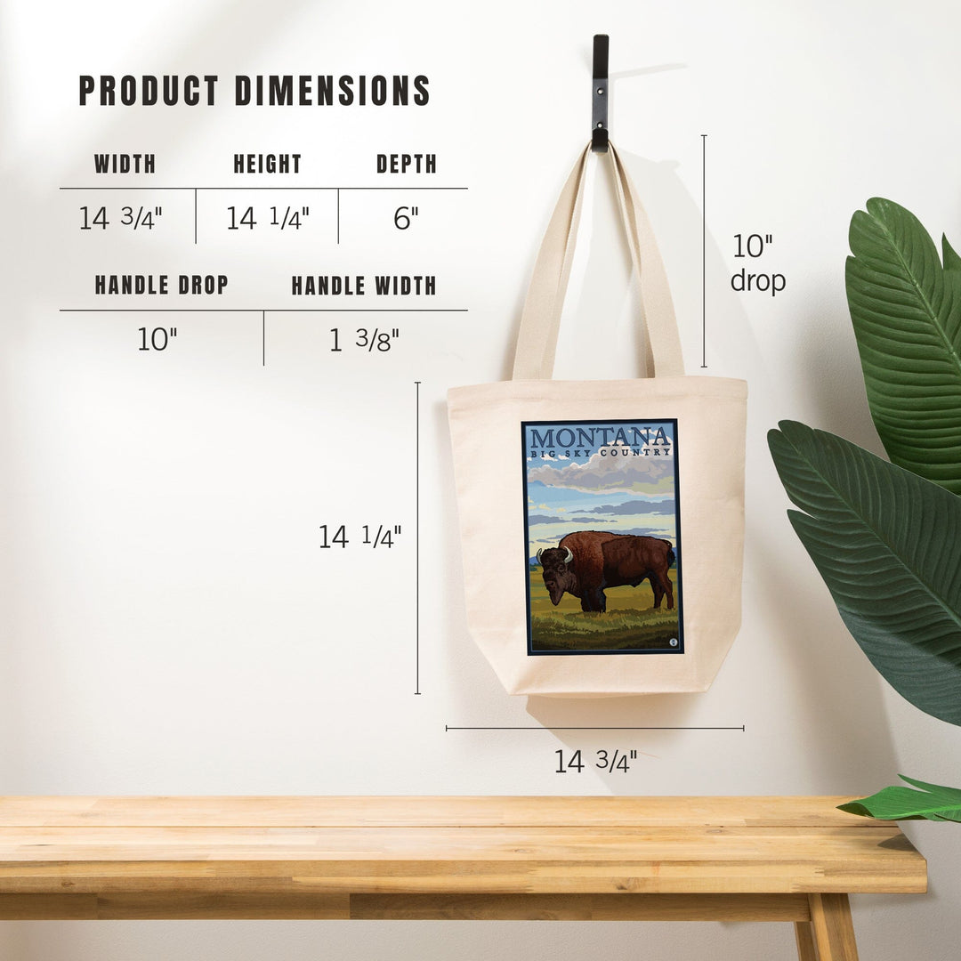 Montana, Big Sky Country, Bison, Tote Bag Totes Lantern Press 