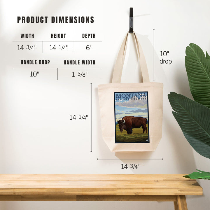 Montana, Big Sky Country, Bison, Tote Bag Totes Lantern Press 