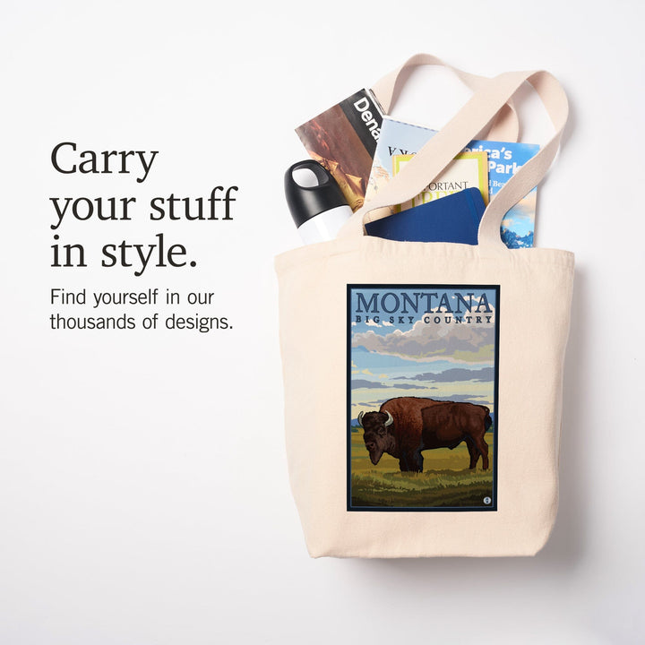Montana, Big Sky Country, Bison, Tote Bag Totes Lantern Press 