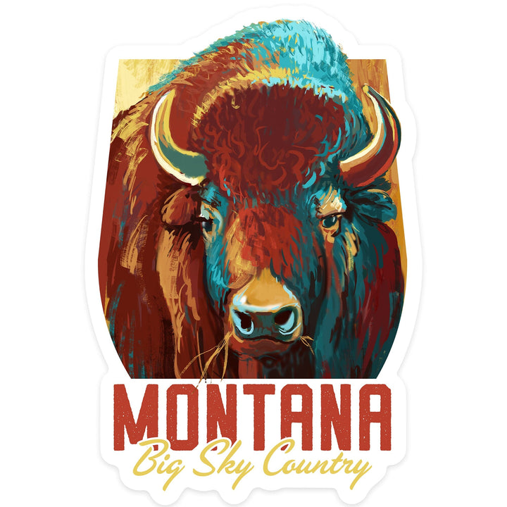 Montana, Big Sky Country, Bison, Vivid, Contour, Vinyl Sticker Sticker Lantern Press 