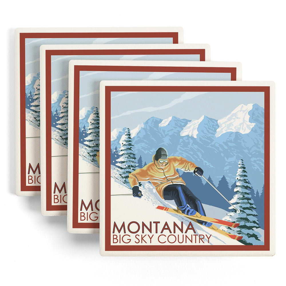 Montana, Big Sky Country, Downhill Skier, Coasters Coasters Lantern Press 