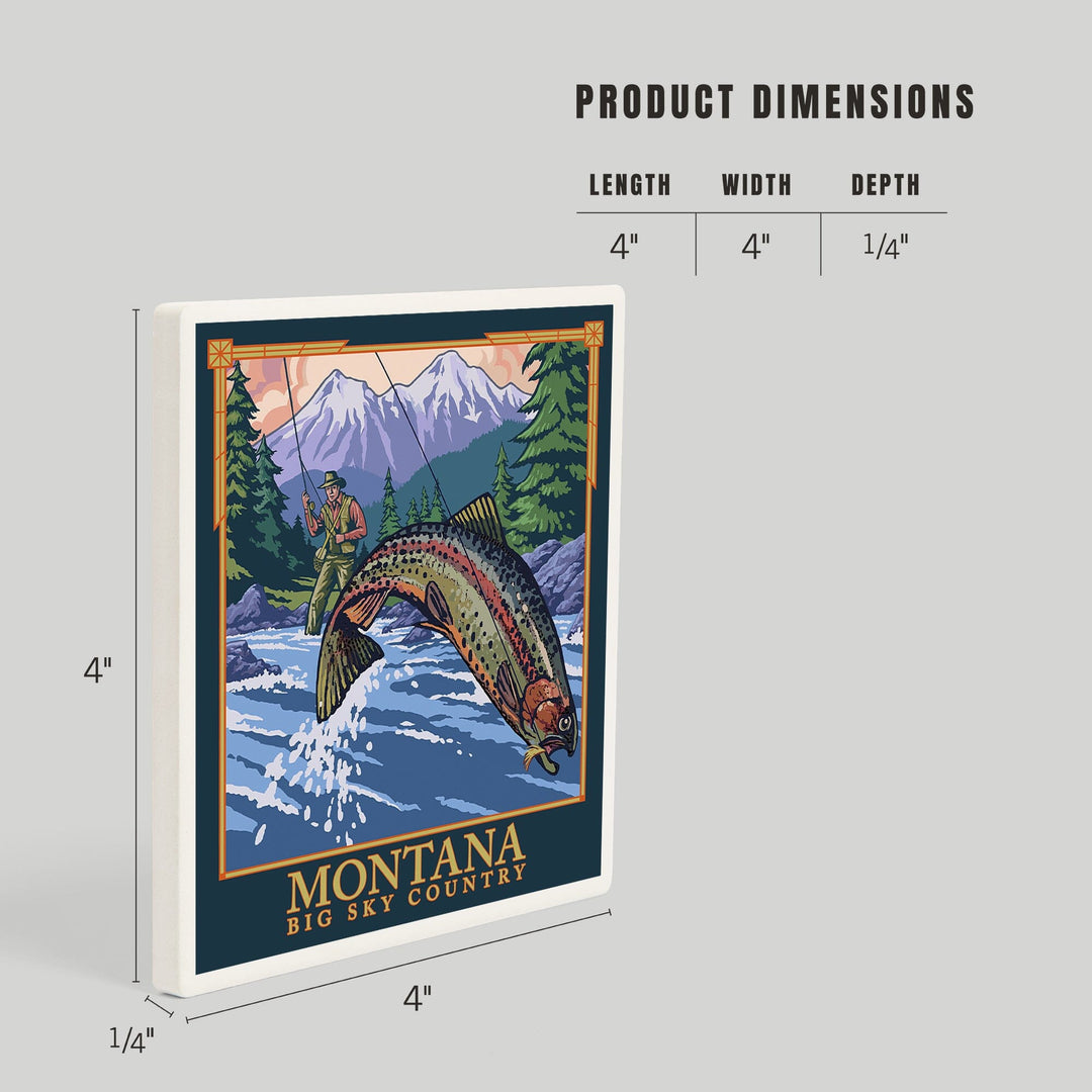 Montana, Big Sky Country, Fly Fishing Scene, Coasters Coasters Lantern Press 