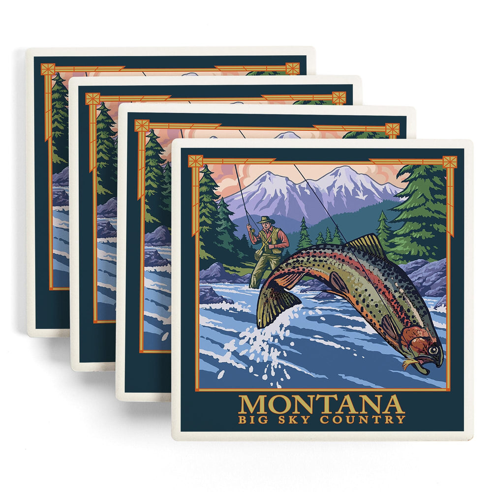 Montana, Big Sky Country, Fly Fishing Scene, Coasters Coasters Lantern Press 