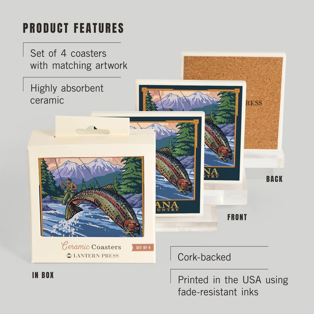 Montana, Big Sky Country, Fly Fishing Scene, Coasters Coasters Lantern Press 