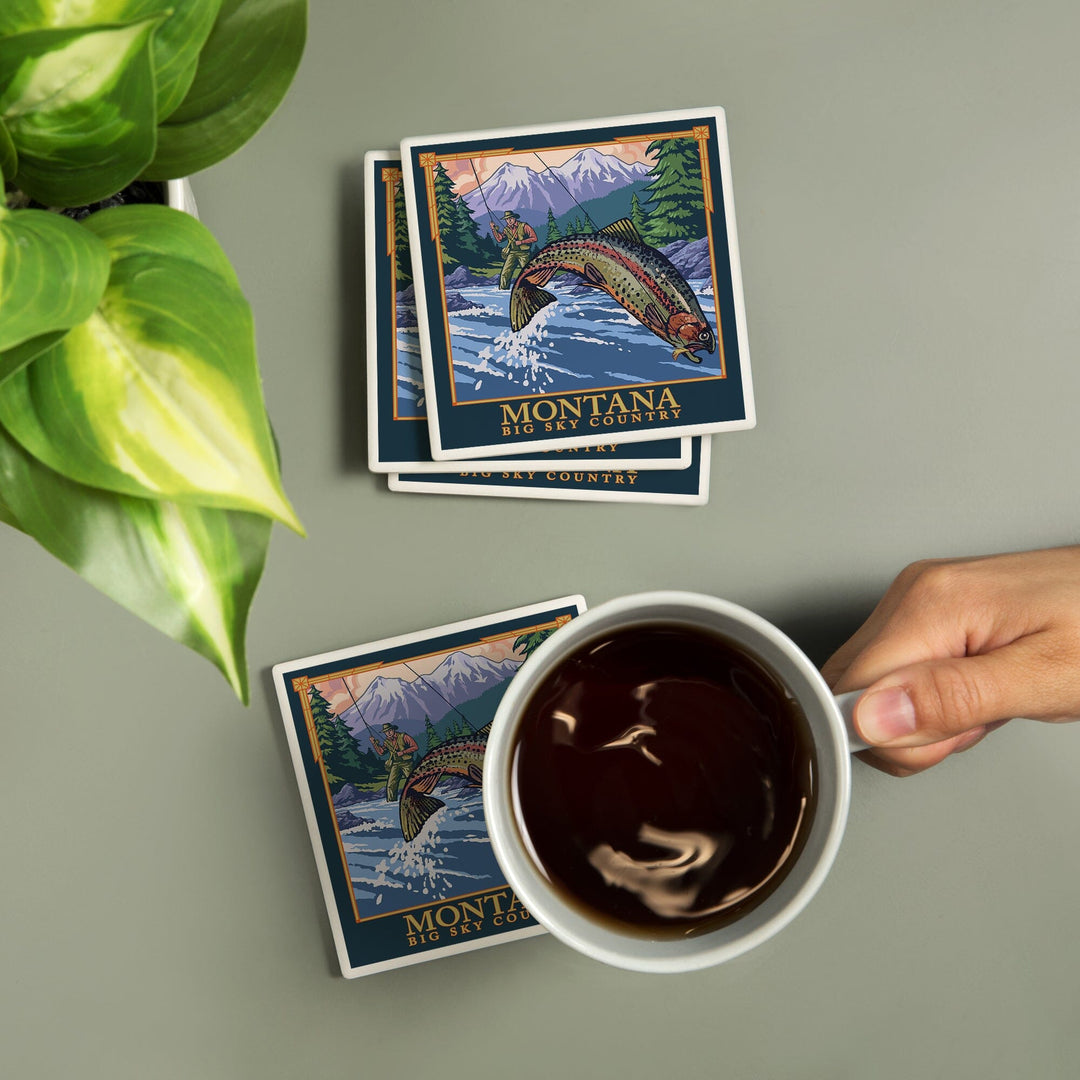Montana, Big Sky Country, Fly Fishing Scene, Coasters Coasters Lantern Press 