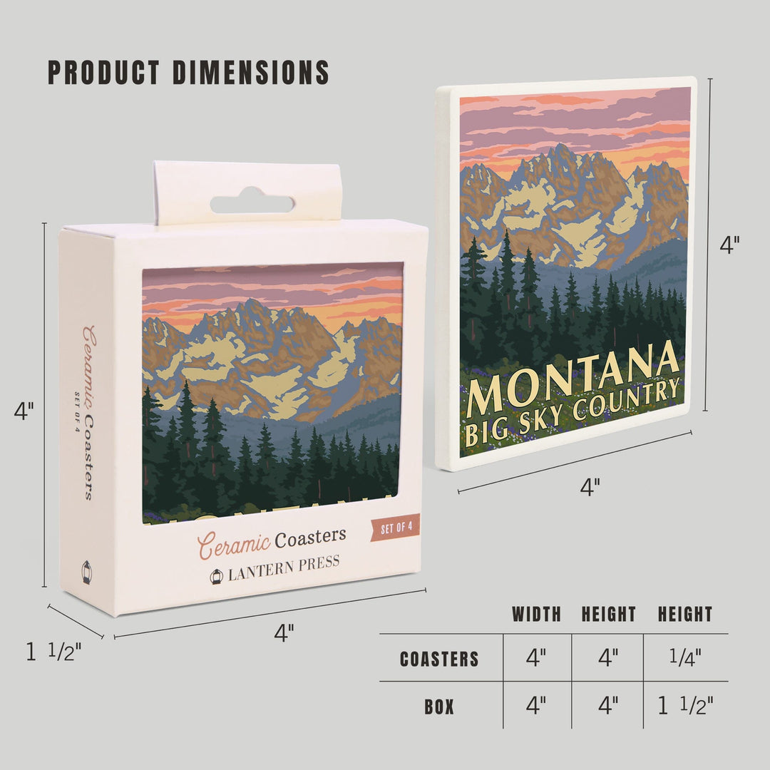 Montana, Big Sky Country, Spring Flowers, Coasters Coasters Lantern Press 