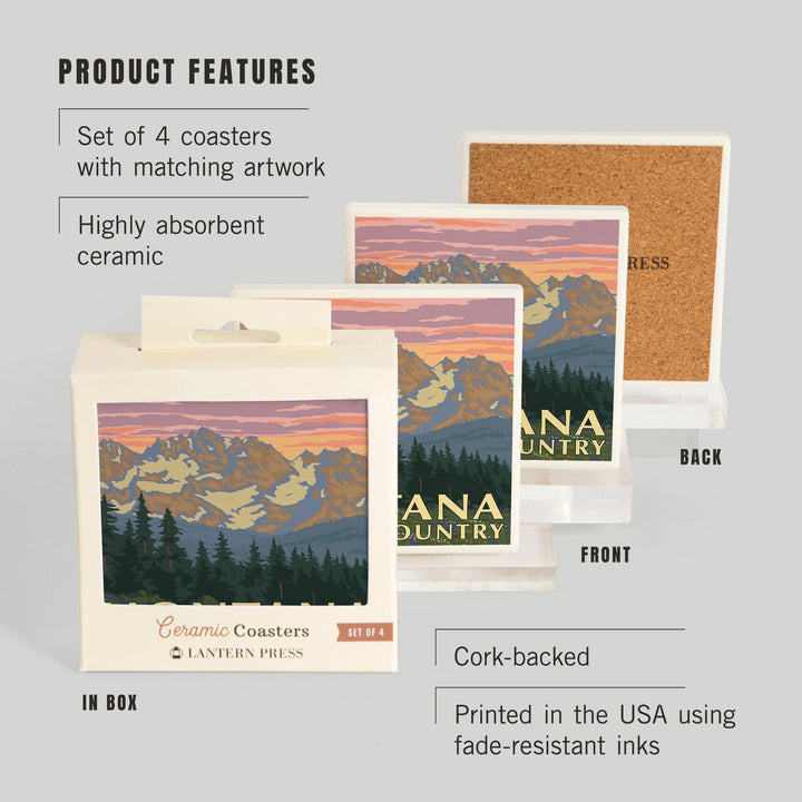 Montana, Big Sky Country, Spring Flowers, Coasters Coasters Lantern Press 