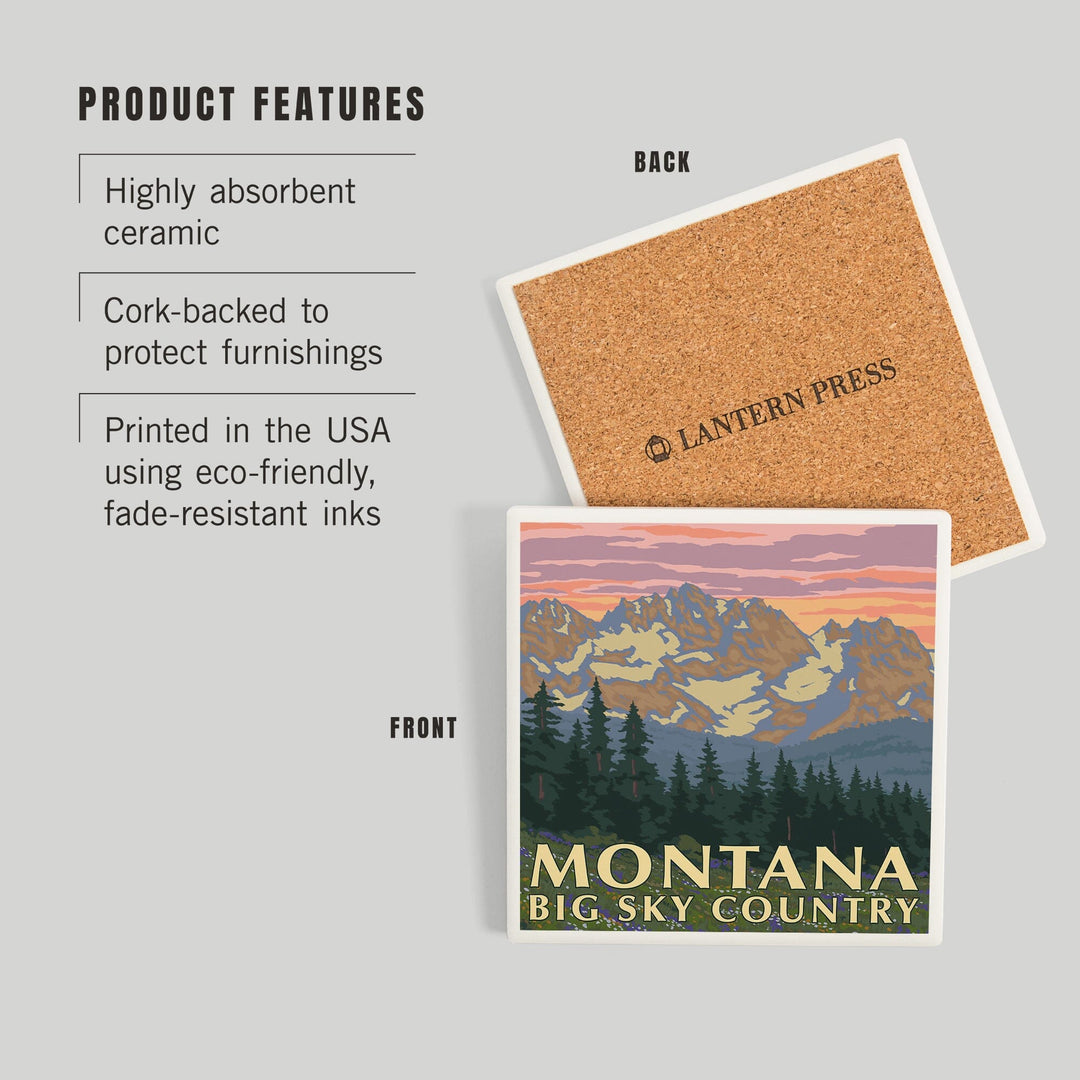 Montana, Big Sky Country, Spring Flowers, Coasters Coasters Lantern Press 