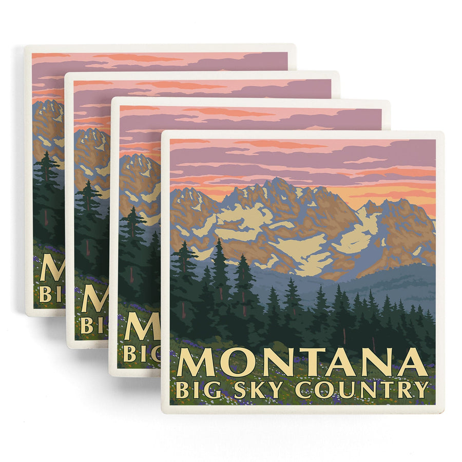 Montana, Big Sky Country, Spring Flowers, Lantern Press Artwork, Coaster Set Coasters Lantern Press 