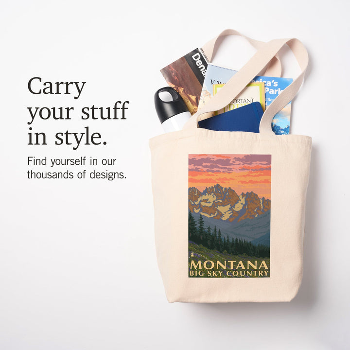 Montana, Big Sky Country, Spring Flowers, Lantern Press Artwork, Tote Bag Totes Lantern Press 