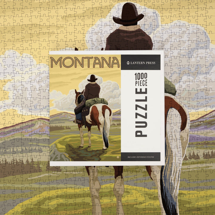 Montana, Cowboy and Horse, Jigsaw Puzzle Puzzle Lantern Press 