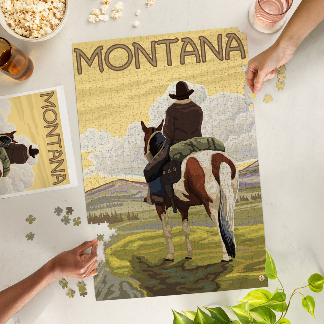 Montana, Cowboy and Horse, Jigsaw Puzzle Puzzle Lantern Press 